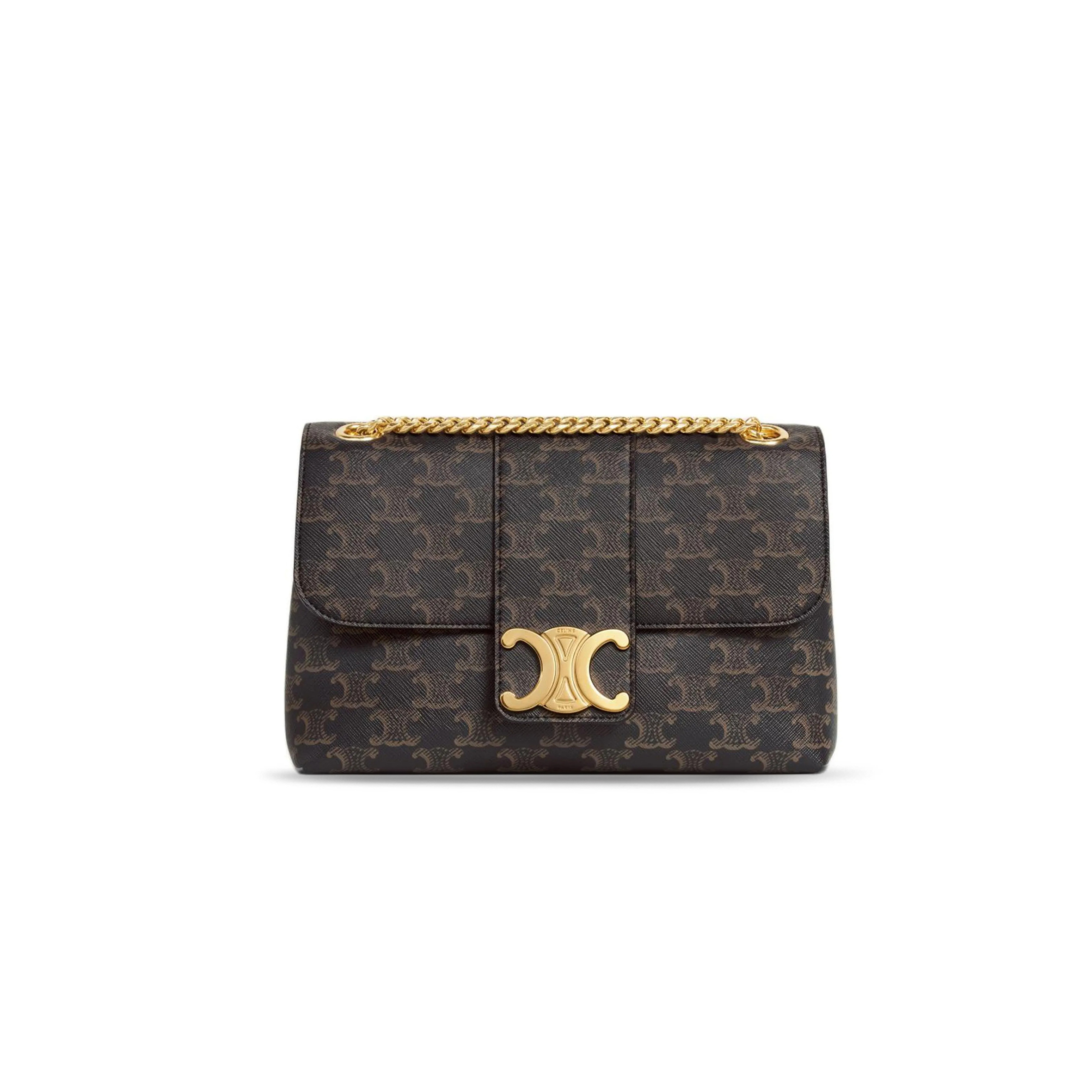CELINE SMALL TEEN CELINE VICTOIRE BAG IN  LOGO PRINTED COWHIDE LEATHER 116592FRH.04LU (23.5*14*8cm)